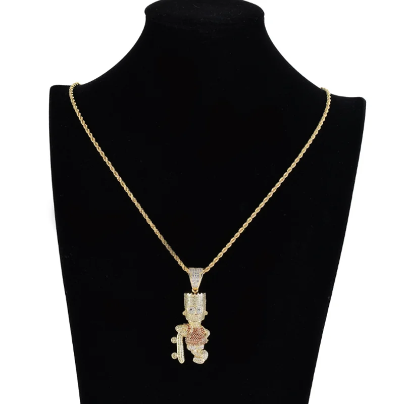 

Hip Hop Rhinestone Necklace Ice Out Cartoons Pendant Cubic Zircon Chain Luxury Rock Jewelry
