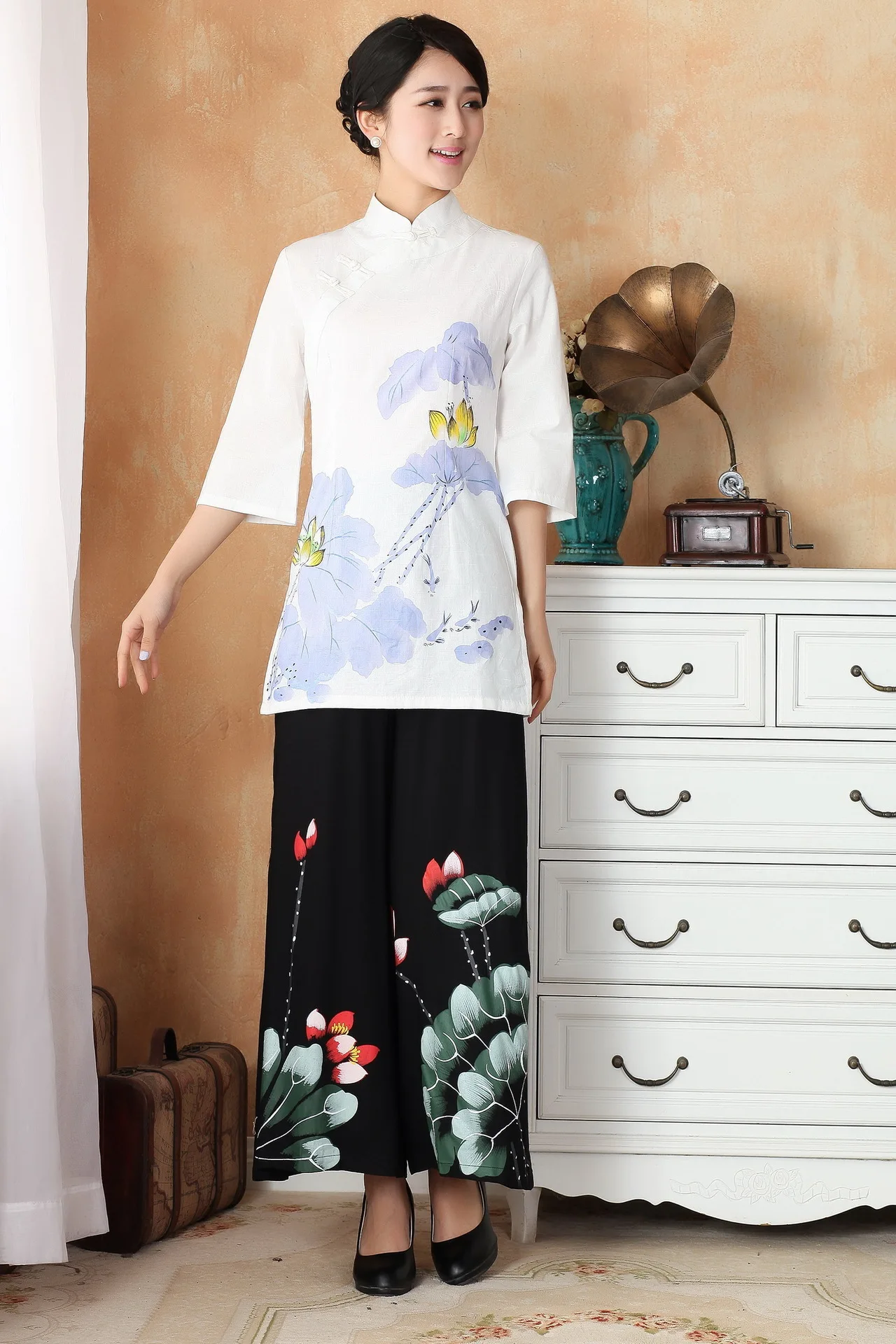 Новинка Женская хлопковая льняная рубашка в китайском стиле женский костюм