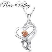 rose valley rose flower pendant necklace for women heart pendants fashion jewelry girls gifts rsn034