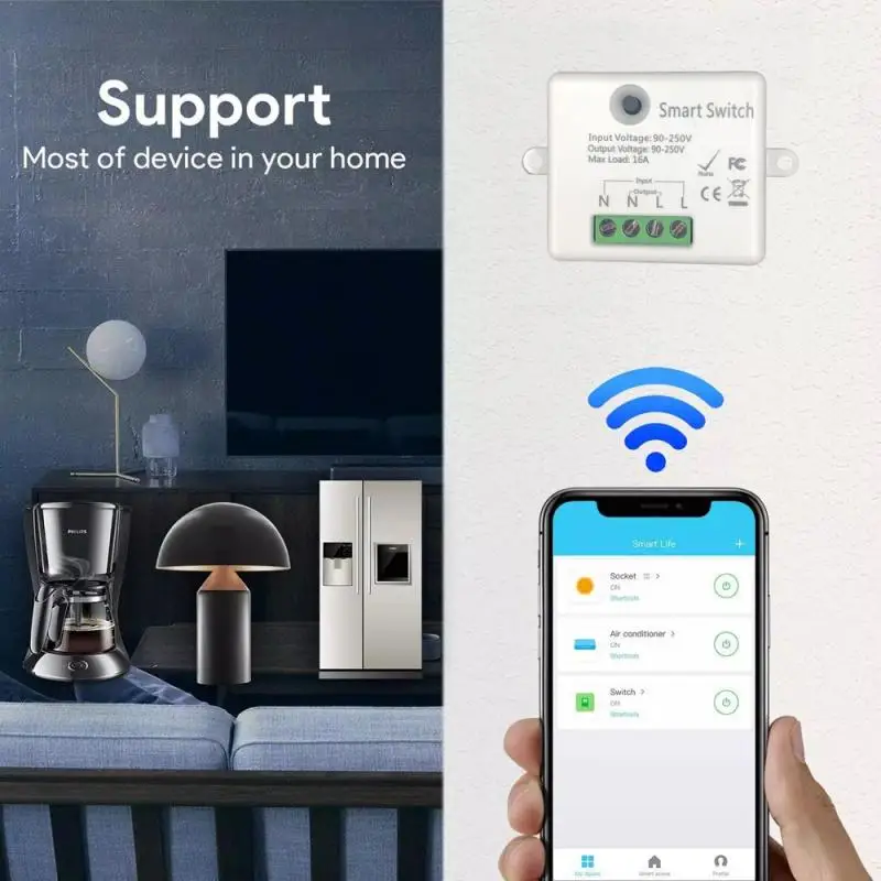 

16A Mini Smart Wifi DIY Switch Smart Life/Tuya APP Remote Control Works With Alexa Echo Google Home