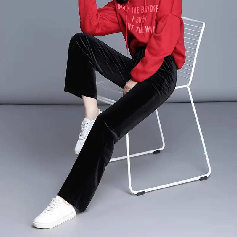 Женские утепленные флисовые брюки повседневные свободные расклешенные с