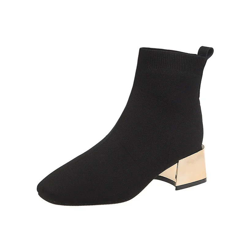 Женские осенние вязаные эластичные ботинки носки botines с квадратным носком