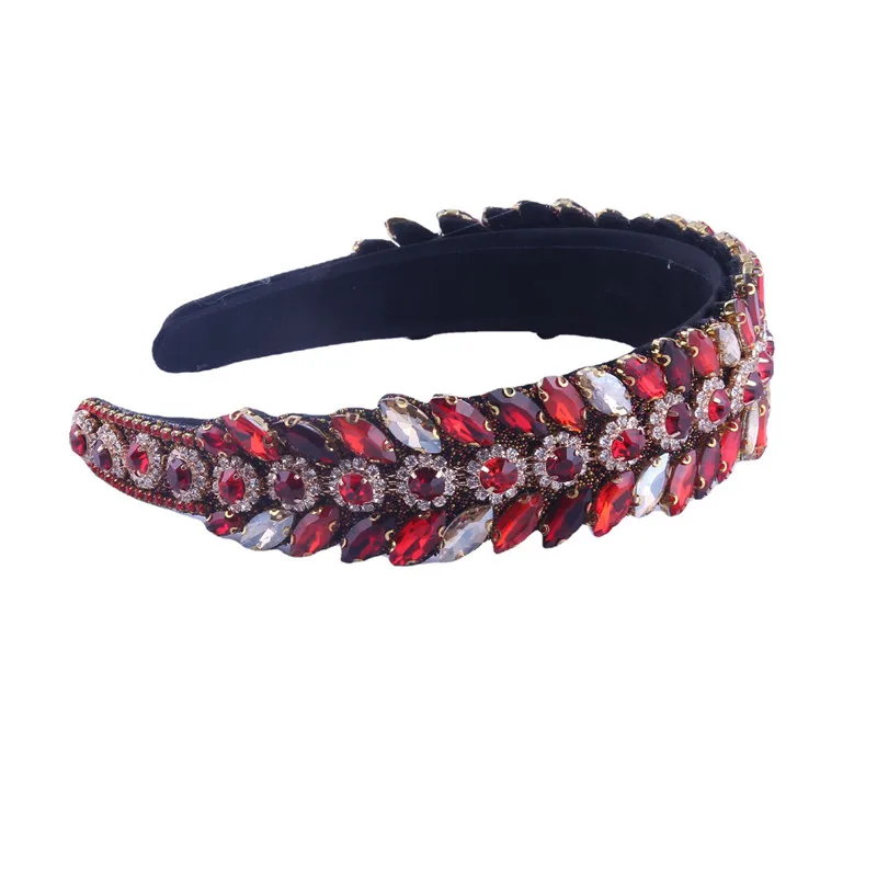 

Fashion Baroque Red Sparkling Crystal Hair Band Women's Elegant Inlaid Rhinestone Small Steel Ball Wedding Hair Accessories
