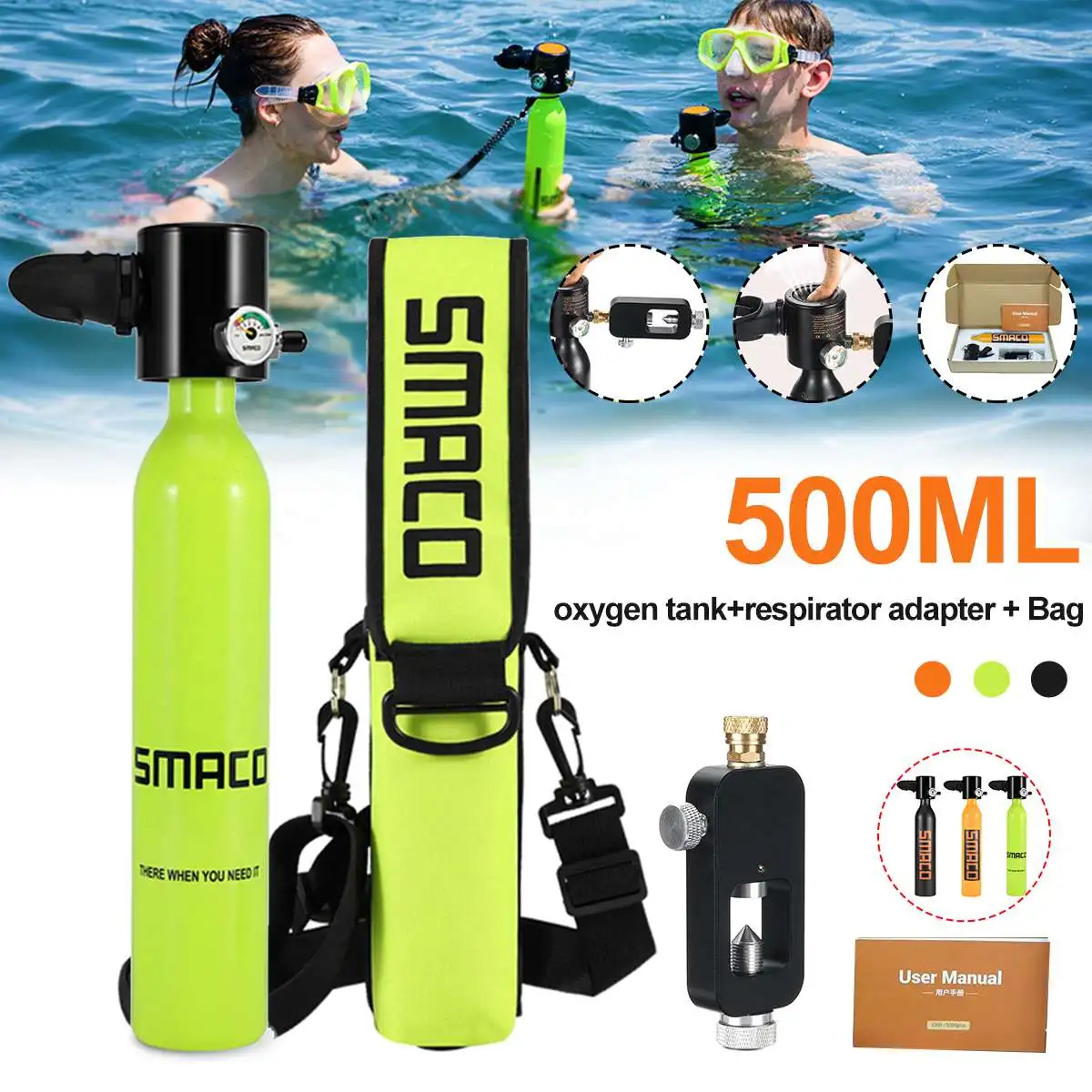 

500 мл SMACO S300 Подводное кислородный баллон для дайвинга Воздушный бак дайвинг респиратор для заправки туристических плиток подводное плаван...