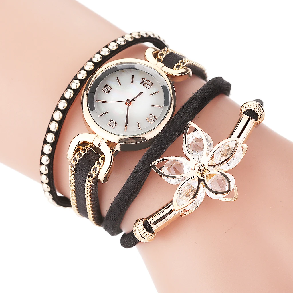Женские кварцевые наручные часы стразы браслет с подвеской в виде цветка|Женские