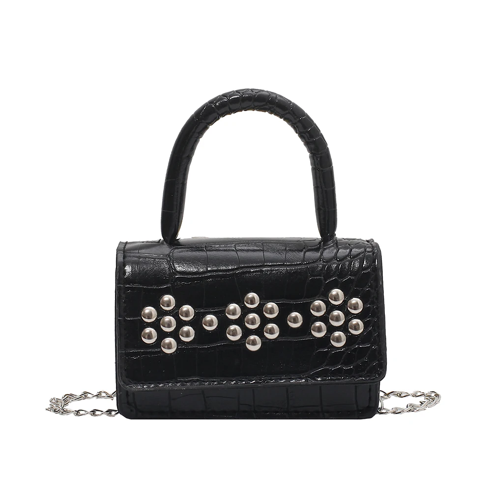 

Alligator Pattern Rivet Crossbody Shoulder Bag Fashion Women PU Single Shoulder Pouch Vintage Top-handle Mini Square Handbag