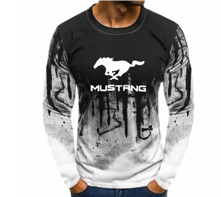 

NEW Autumn Long-Sleeve T shirt Men Gradient Color for Ford Mustang Print Fitness Tee Shirt Top Casual Hiphop Streetwear T-shirt