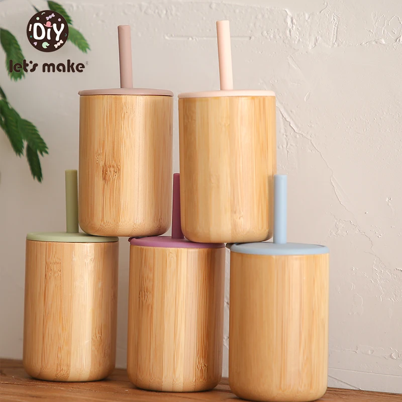 

1Pcs Baby Feeding Bamboo Sippy Cups BPA Free Portable Baby With Silicone Sippy Leakproof Cup for Children Learning Drink Cups