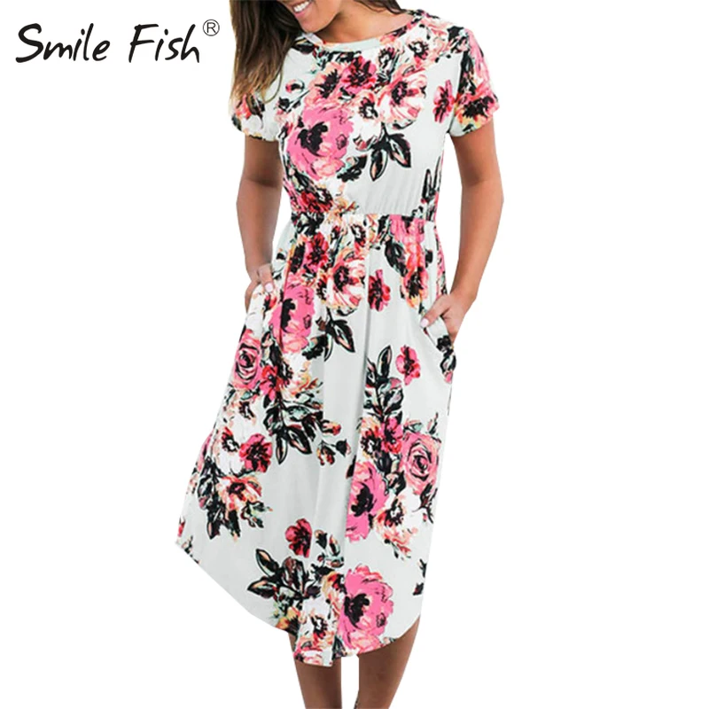 Женское платье с цветочным принтом Boho летнее пляжное до середины икры размера
