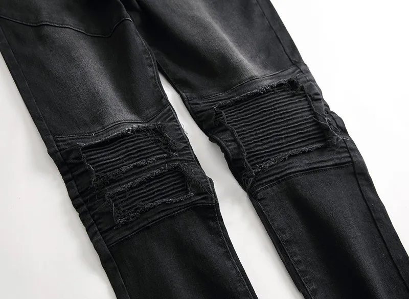 2020 Fashion Designer Streetwear Hip hop Men biker Jeans Pleated Ripped Destroyed Jeans