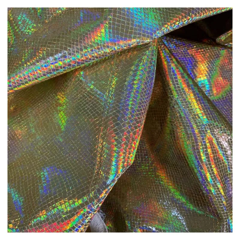 

0.6mm Thickness Synthetic Leather Leatherette Holographic Pu Glitter Snake Skin Fabric Material