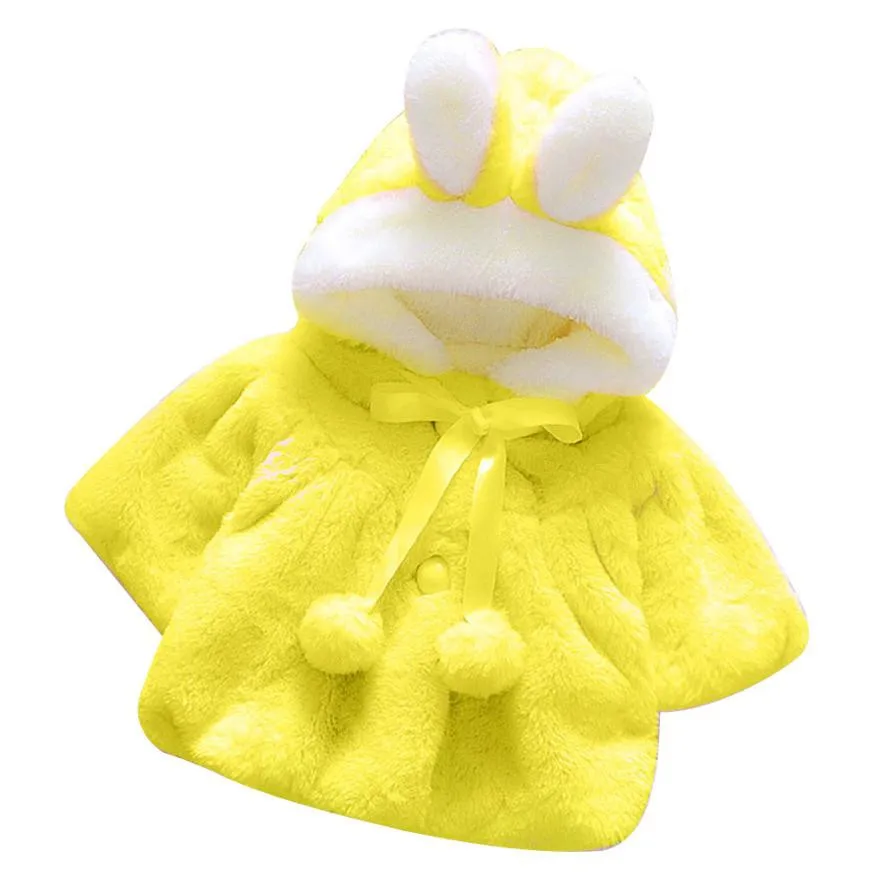 Yellow Новинка 2019года; шубка на меху для маленьких девочек; зимняя куртка-накидка для младенцев; плотная теплая одежда; Верхняя одежда с капюшоном с милыми заячьими ушками; парка с мехом - Цвет: Yellow