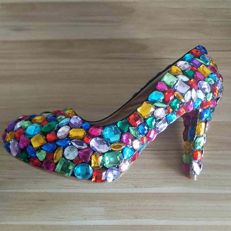 

Crystal Women Wedding Shoes 14cm High Heels Shoes Genuine Leather Pumps Handmade Colorful Pumps Bride Ladies Shoes Big Size 43