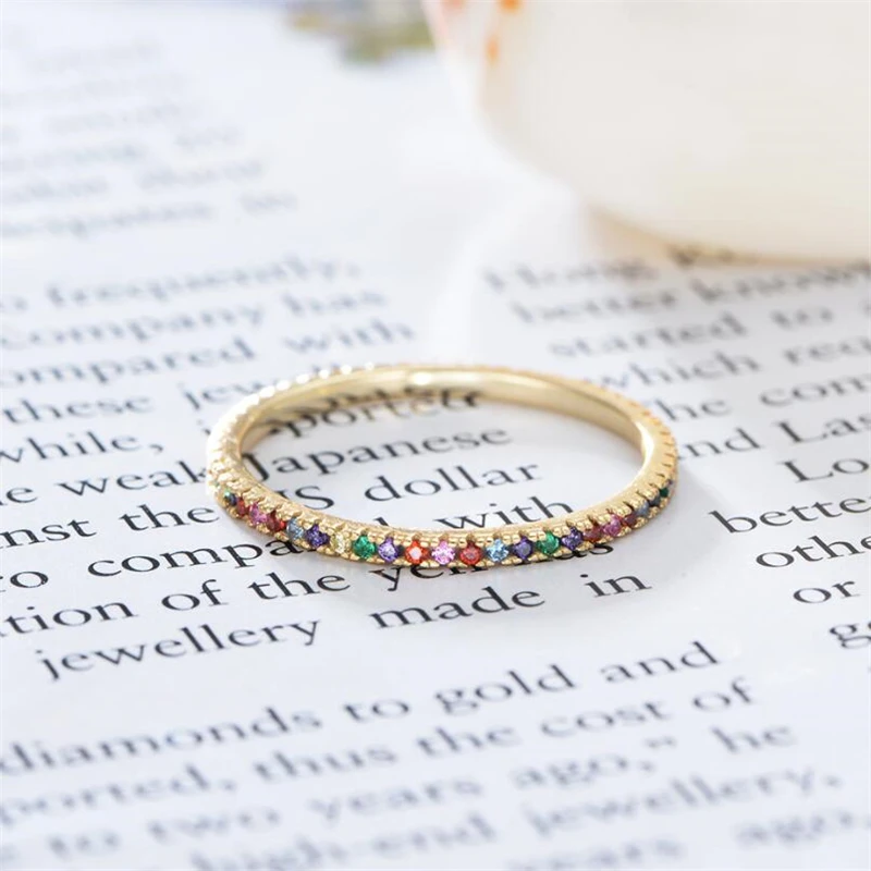 Тонкое Золотое кольцо из стерлингового серебра 925 пробы с микрозакрепкой cz