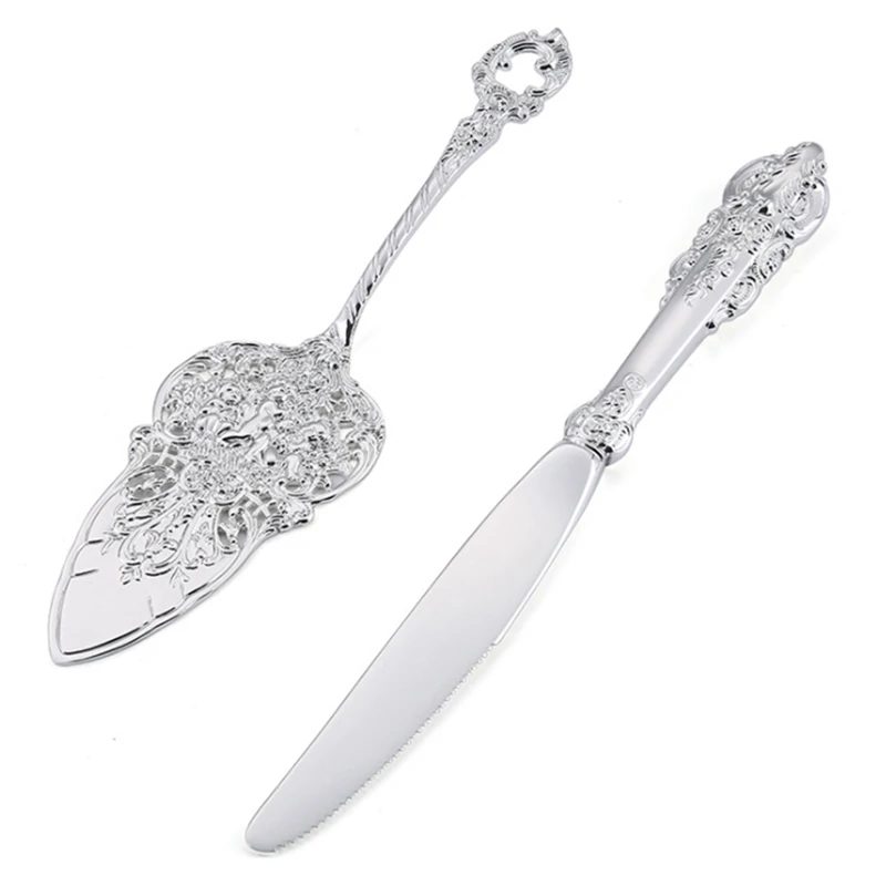 

Набор ножей для торта, стиль барокко, искусственный нож и лопата с резным ремесленным дизайном, персонализированное серебро для свадьбы