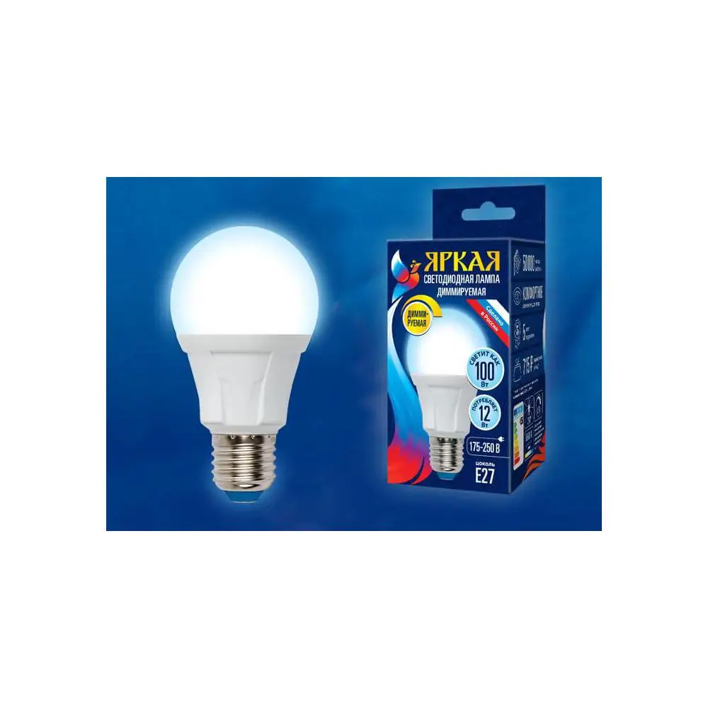 Светодиодная лампа с диммером Uniel E27 12W 6500K матовая LED-A60 / FR DIM PLP01WH UL-00004288 Лампы и освещение лампы светодиодные трубки LED Умный дом LEDы.