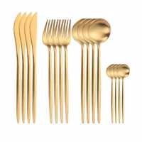 gold dinnerware sets stainless steel cutlery set fork spoon knife set round handle complete cutlery tableware set high quality