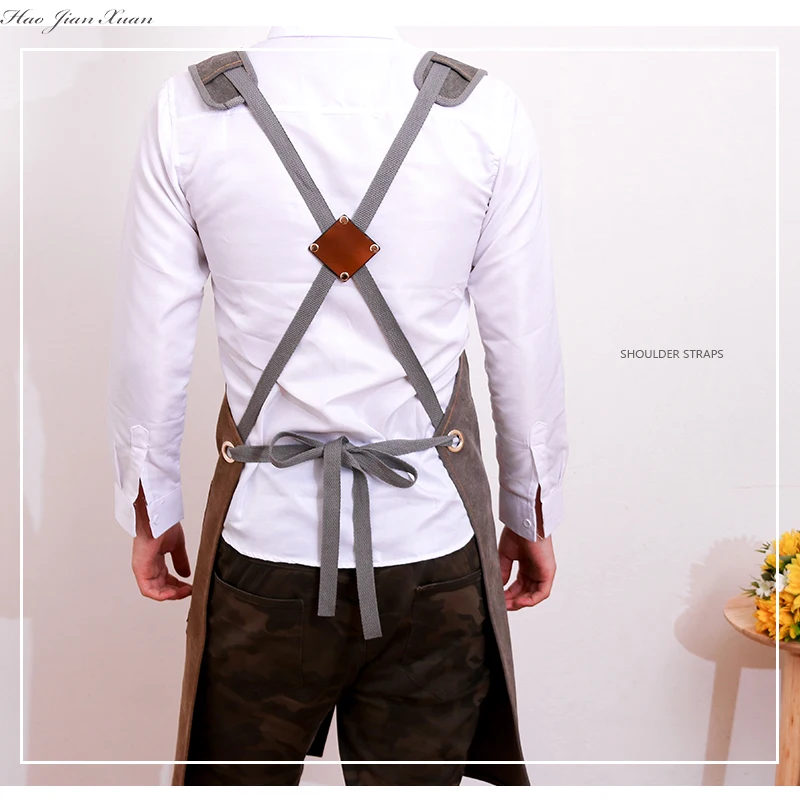 

New Durable Goods Heavy Duty Unisex Canvas Work Apron with Tool Pockets Cross-Back Straps Adjustable For Woodworking Painting