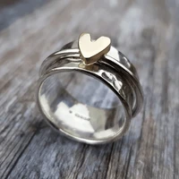 trendy creative heart shaped simple womens ring fashion retro two color silver color handmade ring leisure party girlfriend