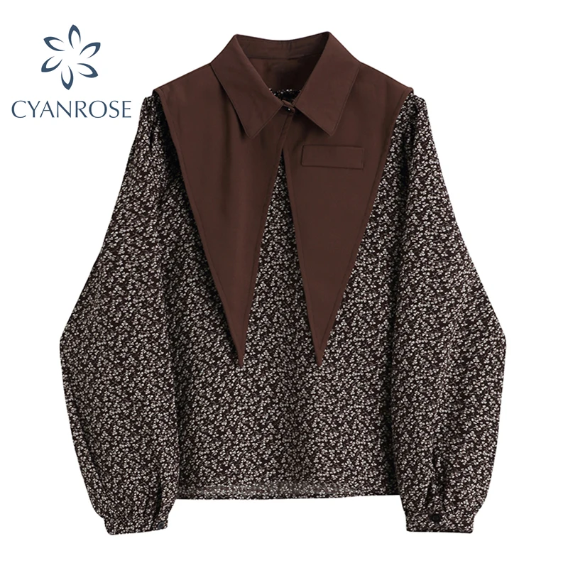 Женский комплект из блузки и шаль мешковатый пуловер с цветочным принтом в стиле