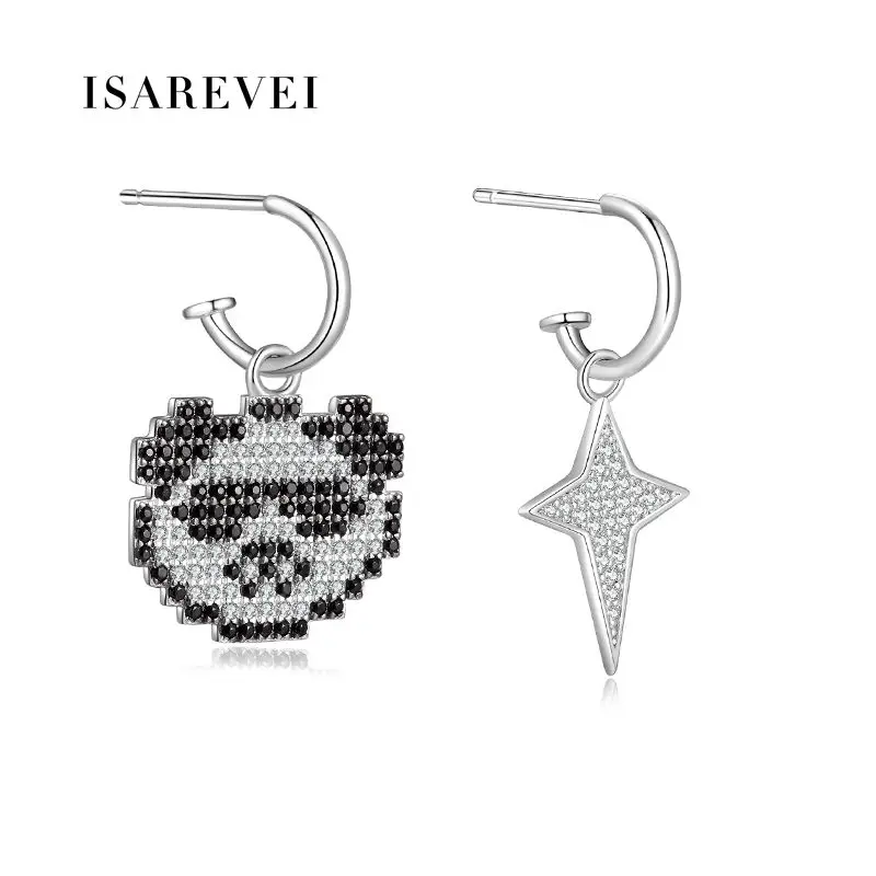 

Asymmetrical Stud Earrings 925 Sterling Silver Panda Star Pixel Zircon Cute Earrings Fashion Jewelry 2021 For Women