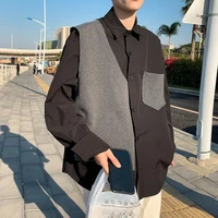 shirt men spring autumn new stitching long sleeve shirts korean handsome loose wild casual oversized tops fashion streetwear