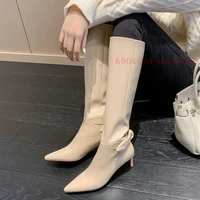 butterfly knee high leather boots 2022 pointed toe high thin heels knee high solid boots casual british style spring winter