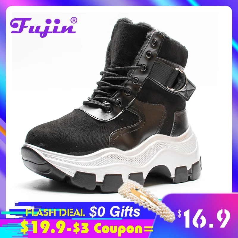 Fujin/женские ботинки на платформе; Новинка года; зимняя обувь с Плюшевым Мехом; женские дышащие ботинки в стиле ретро; женские теплые зимние ботинки; ботинки-кроссовки