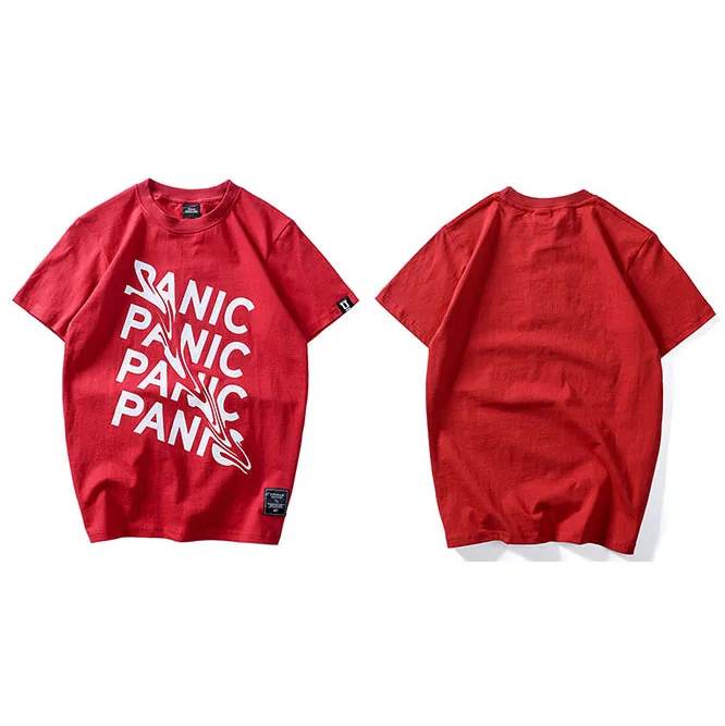 A18702 Red Летняя футболка с надписью Panic, забавная футболка с коротким рукавом в стиле хип-хоп, уличная одежда, повседневные футболки, хлопковые топы, новая мода - Цвет: A18702 Red