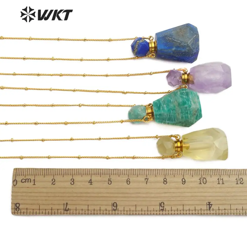 WT-N1162 WKT! Желтые цитрины Смоки аметиста розовое кристаллическое ожерелье духов бутылка форма кулон с Золотая цепочка, колье