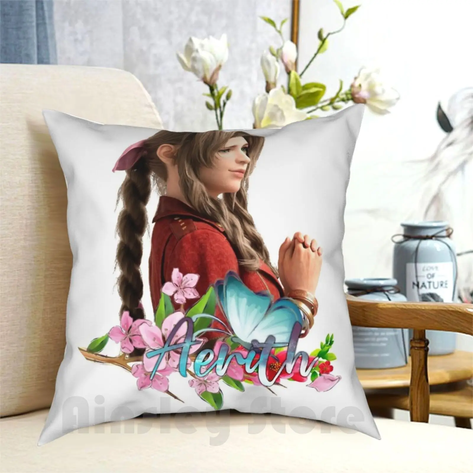 

Final Fantasy 7 Remake Aerith Gainsborough Pillow Case Printed Home Soft DIY Pillow cover Cloud Strife Final Fantasy 7