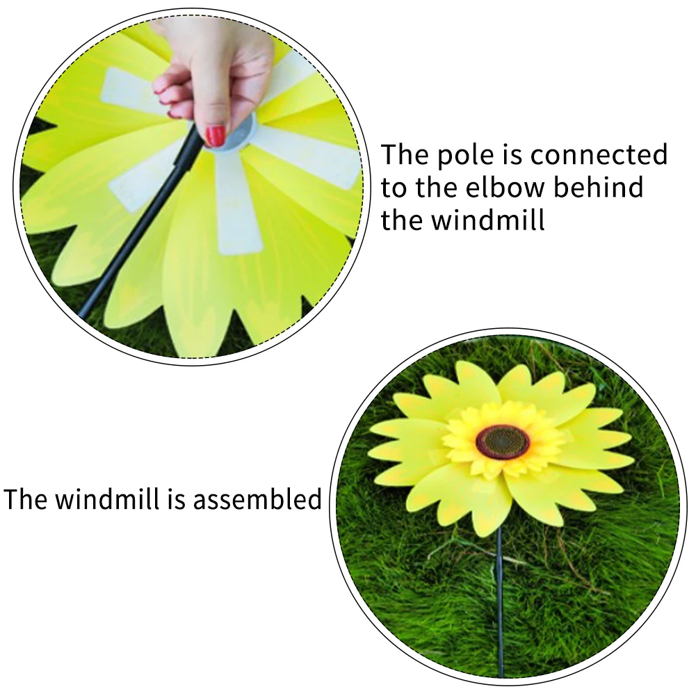 

6pcs Windmill Patio Waterproof Wind Spinner Garden Decoration Sunflower Pinwheels Party Lawn Festival Gift Outdoor Double Layer