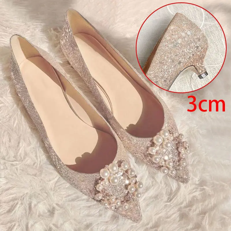

Женские свадебные туфли на плоской подошве, золотистые/Серебристые блестящие туфли с острым носком, большой размер