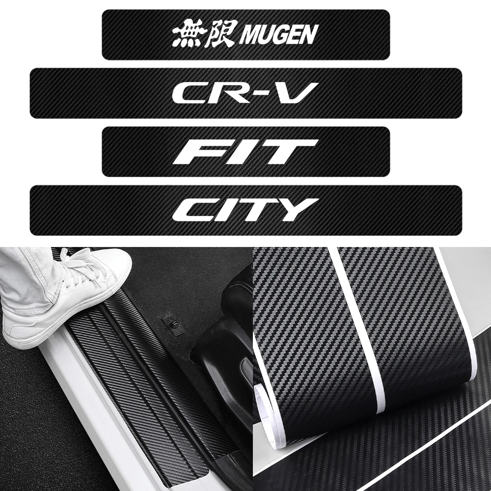 

4Pcs Car Door Carbon Fiber Vinyl Door Sills Stickers For Honda Mugen Fit City Civic XR-V CR-V CR-Z Pilot Modulo Auto Accessories