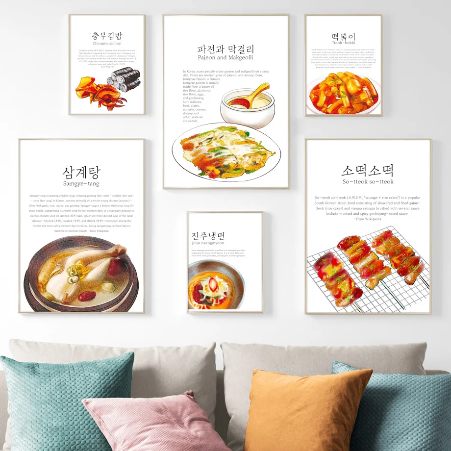 Картина на холсте в Корейском стиле с изображением еды барбекю пива суши