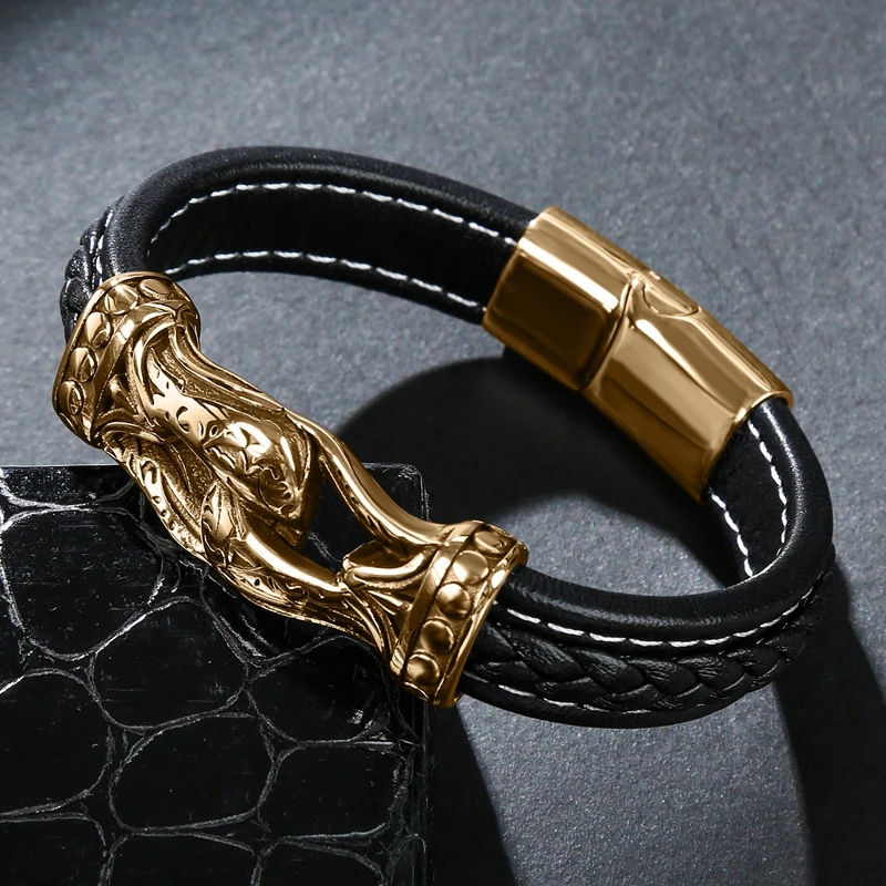 New Classic Men's Bracelet Leather Stainless Steel Charm Woman's Cross Punk Jewelry Bangles Gifts Black | Украшения и