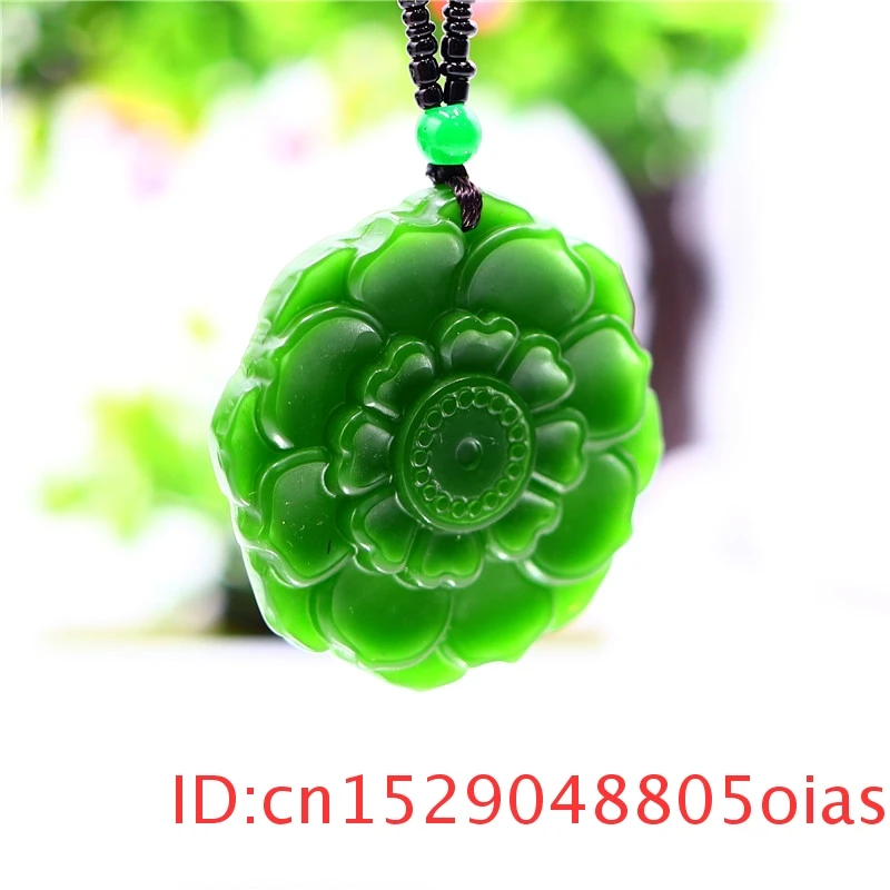 Зеленый нефритовый Лотос кулон ожерелье натуральный Шарм резные для женщин