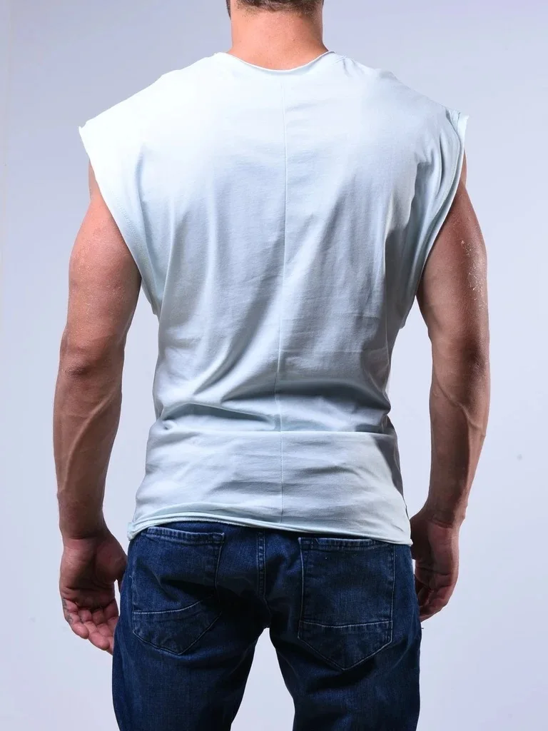 Жилет мужской для фитнеса и отдыха модная майка от пота без рукавов однотонная