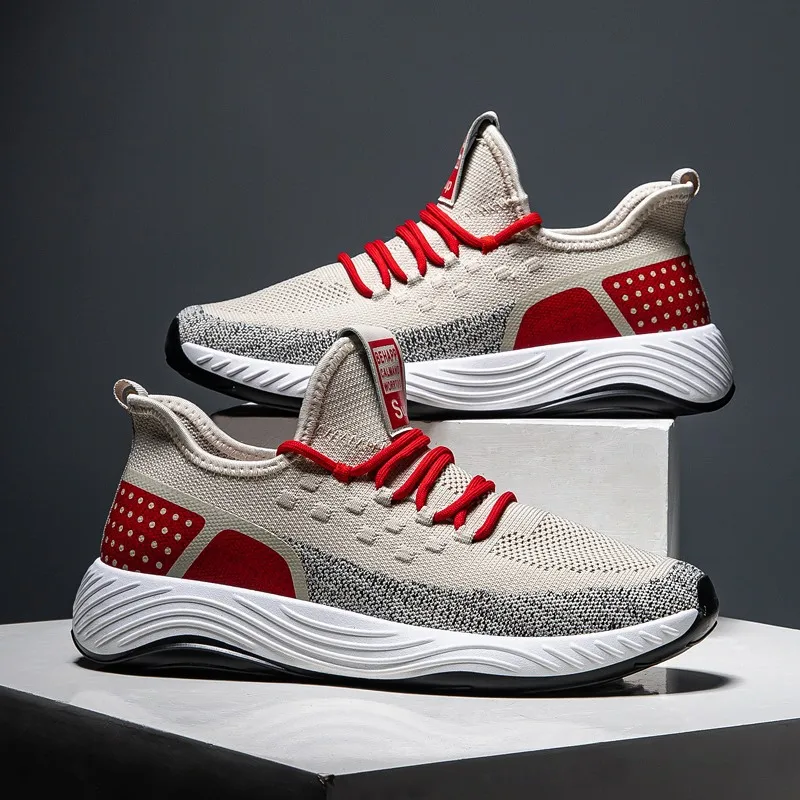 

Brand Fashion Men Casual Shoes Light Breathable Mesh Shoes Men Sneakers Lace Up Gray White Black Red Male Shoes 2020 New