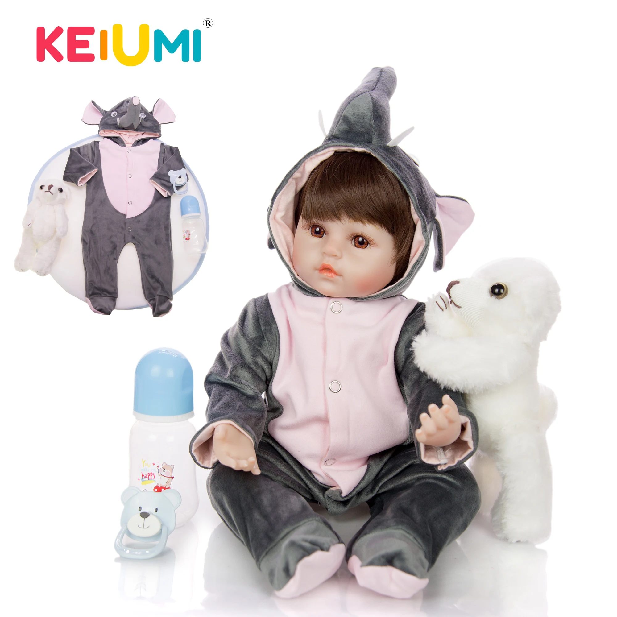 Реалистичный слон KEIUMI из мультфильма куклы Новорожденные для мальчиков 18 дюймов