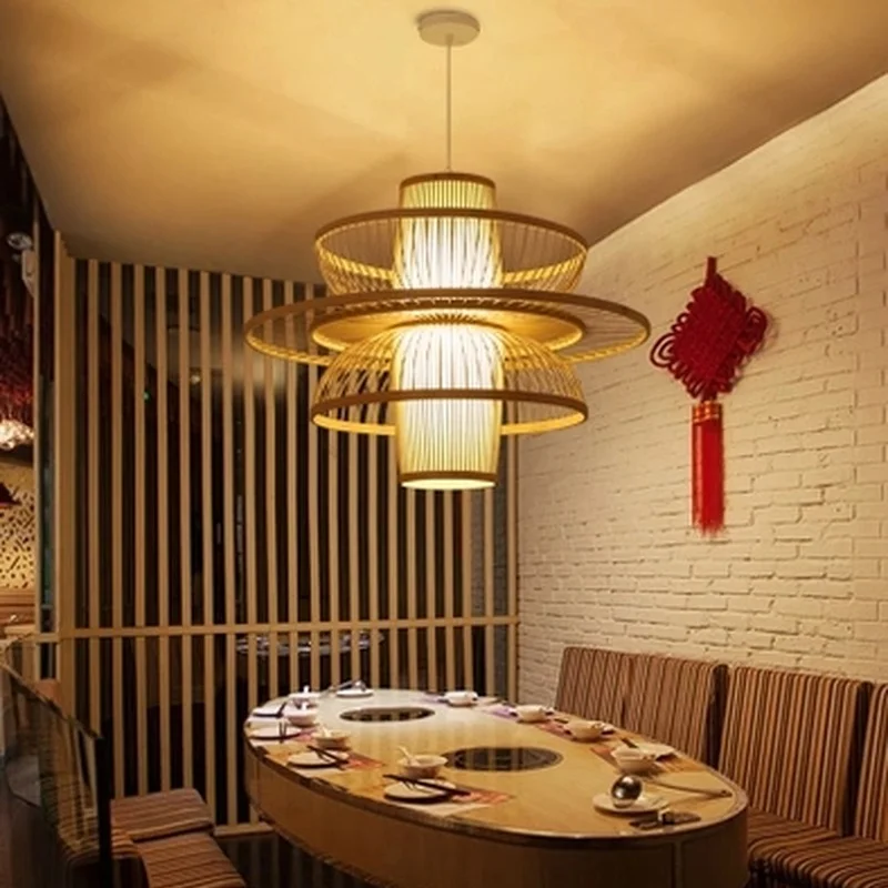 Бамбуковый Плетеный ротанговый абажур подвесной светильник Азиатский японский