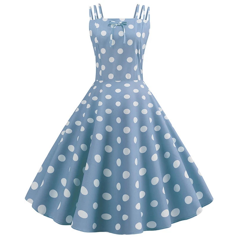 Yellow Polka Dot Print Summer Dress Women Swing Rockabilly Vintage Robe Femme Elegant Party Plus Size Casual Midi Vestidos | Женская