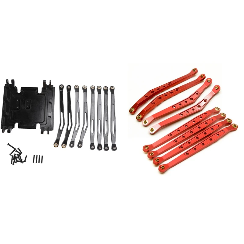 

8Pcs/Set Upper Lower Suspension Links Linkage Set Red with Aluminum Skid Plate with 8 Suspension Link Rod,Black