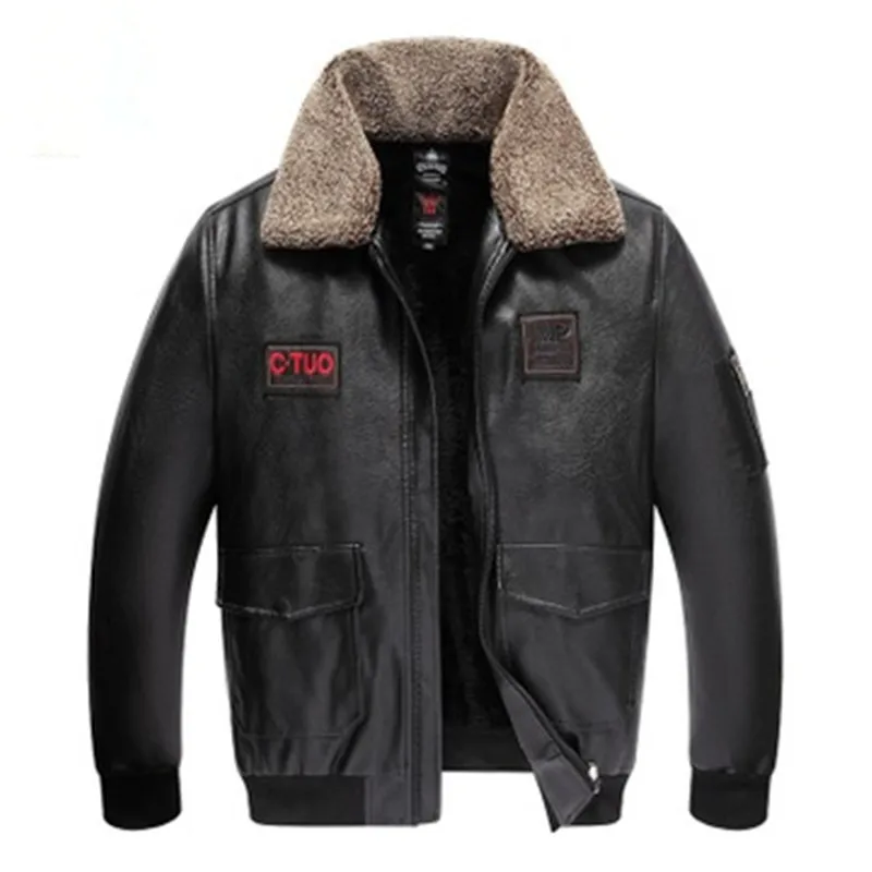 

Real Leather Jacket Men's Fashion Slim Moto Bike Style Pilot Coat Casual Wool Fur Turn-Dowm Collar Leather Coat L-5XL