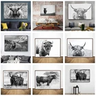 Черно-белая гора, корова, настенное искусство, Абстрактная Картина на холсте, минимализм, животные, Большие плакаты, картины для гостиной, спальни