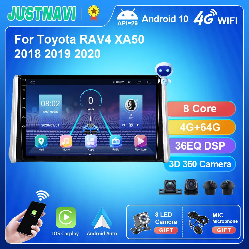 JUSTNAVI For Toyota RAV4 XA50 2018 - 2020 Car Radio Car Play Multimedia Video Player Navigation Stereo GPS Android 10.0 No 2din