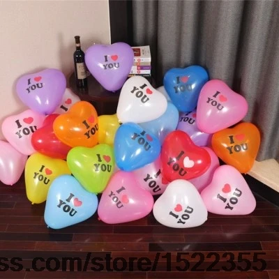 

2.2g I LOVE U single-side-printed Latex 12 inch Balloons Heart-shaped Balloons Romantic's Day Decoration 10pcs/pack