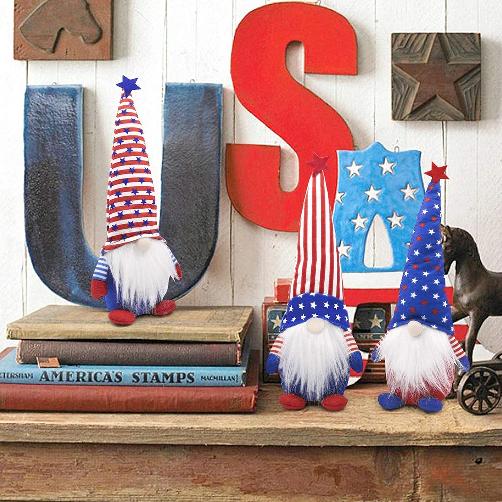 

Patriotic Gnome Plush American President Election Decor Tomte Veterans Day Standing Figurine for 4th of July Gift Handmade Elf
