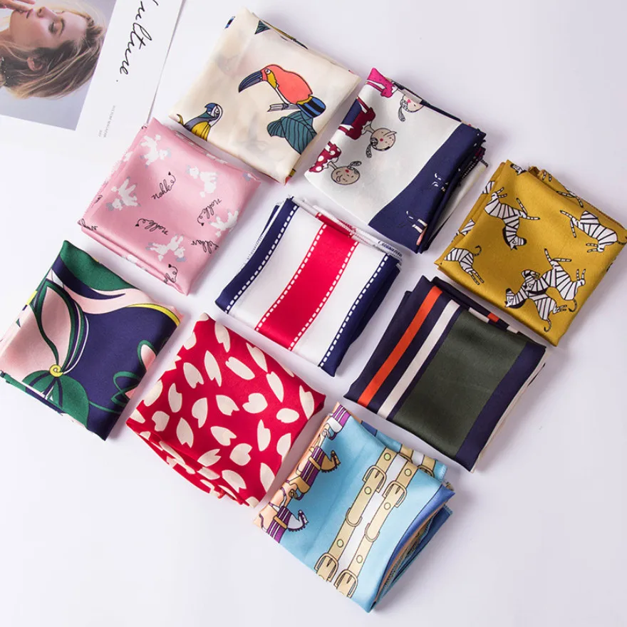 

New Headbands for Women Square Silk Hijab Scarf Luxury Designer Print Neck Scarfs Office Lady Hair Kerchief Shawl Head Scarf