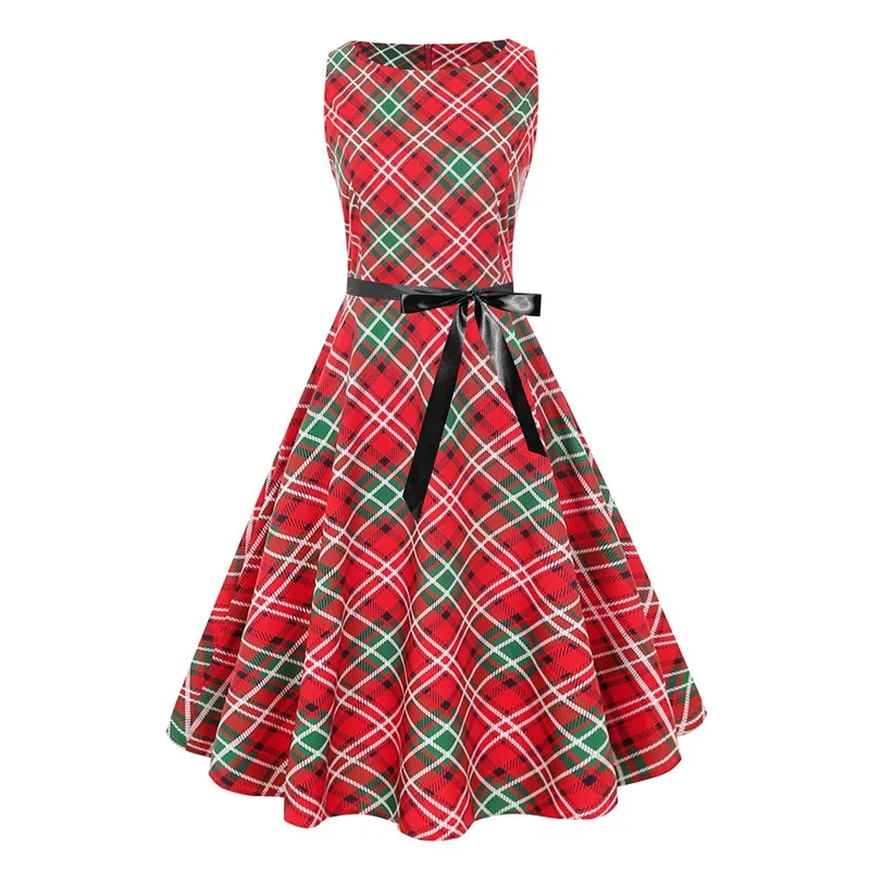 Женские платья с принтом в клетку рождественские 50S 60 S винтажный халат